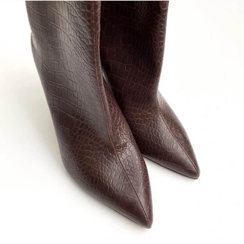 EXPRESS Croc Print Brown Boots - Picture 3 of 8